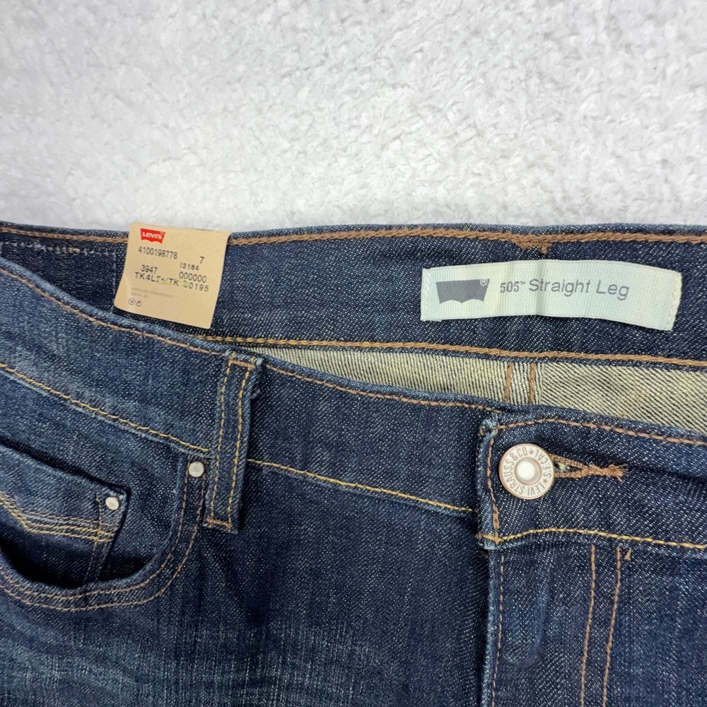 Levis 505 Straight Leg Jeans Women 14L Dark Wash Blue Denim Flap Pocket 15505 - Picture 8 of 11